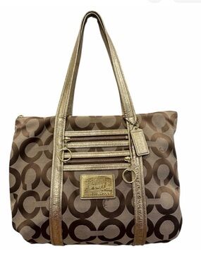 Coach Poppy Op Art Glam Tote Brown Gold Canvas 
MRSP $298